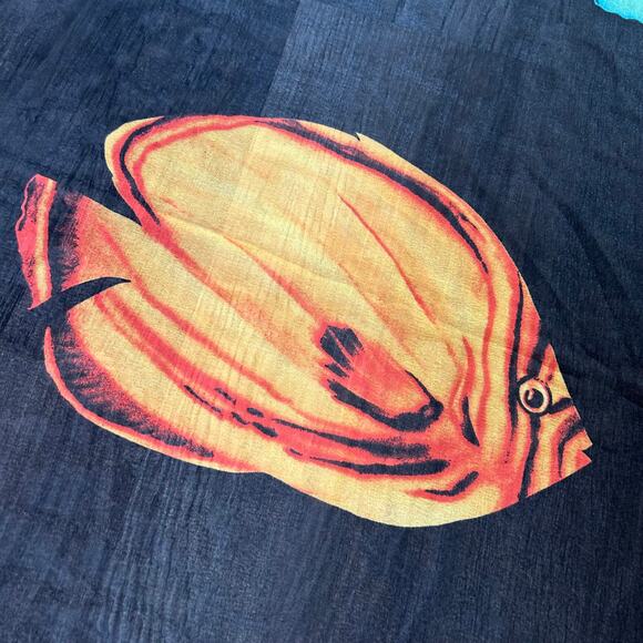 Vintage Tropical Fish Print Scarf by LeJeune | 90s Sheer Black 45x60 Sea Life - Picture 6 of 10